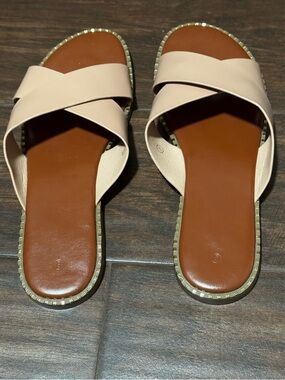 Neutral Crossover Slide Sandals - Women